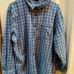 Cotton on long sleeved blue and brown plaid button down